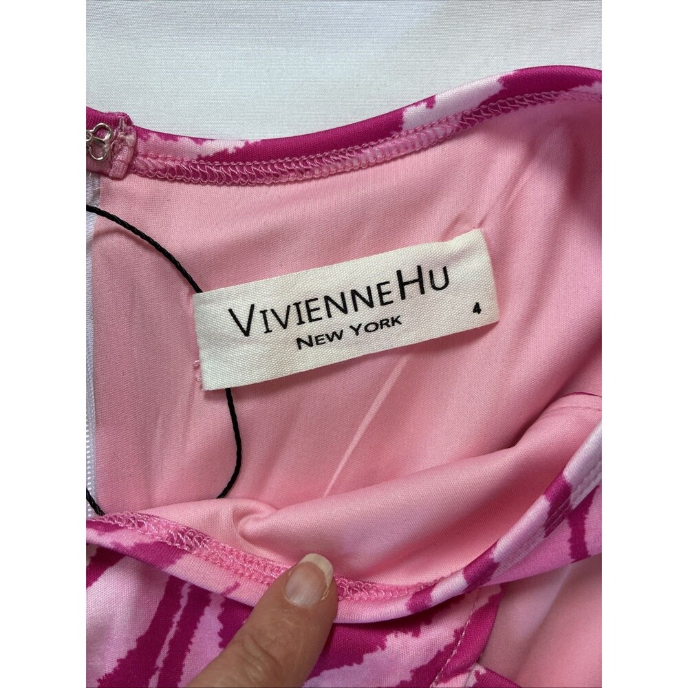 Vivienne Hu Cut Out Bodycon Cocktail Dress Sz 4 Bold Pink Zebra Print Party READ - Picture 2 of 16